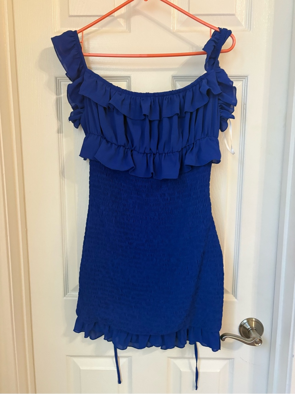 Royal Blue Ruffle Smocked Off-Shoulder Mini Dress